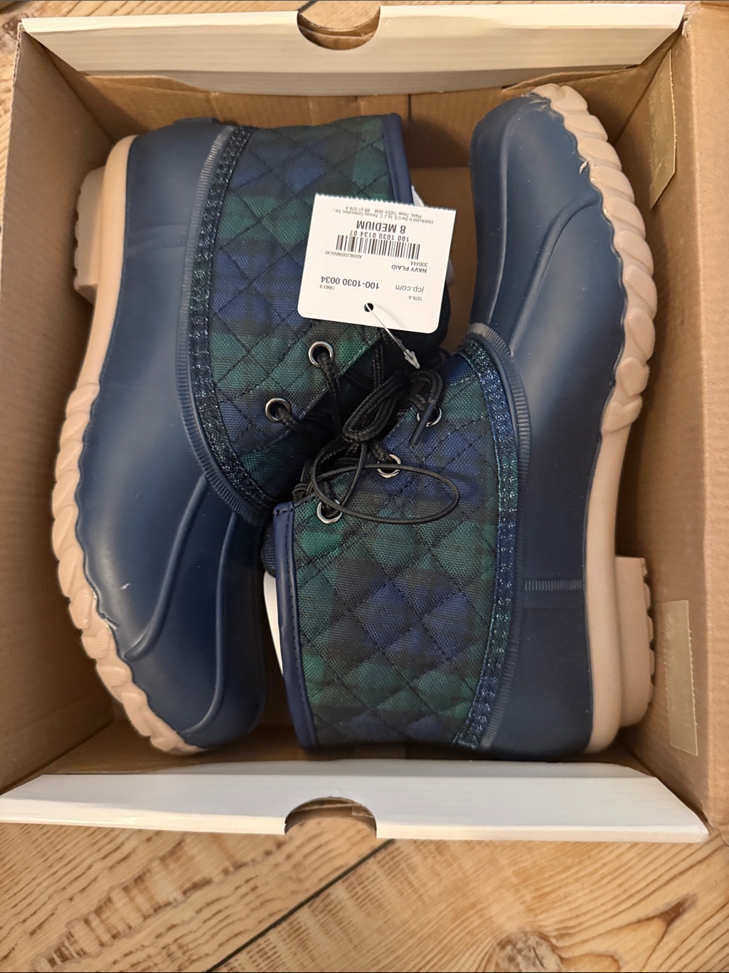 St. John's Bay Navy And Beige Quilted Duck Boots